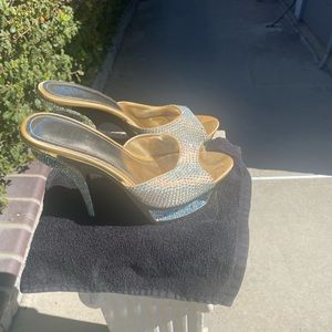 Gold Satin Heels Plenty of rhinestones
